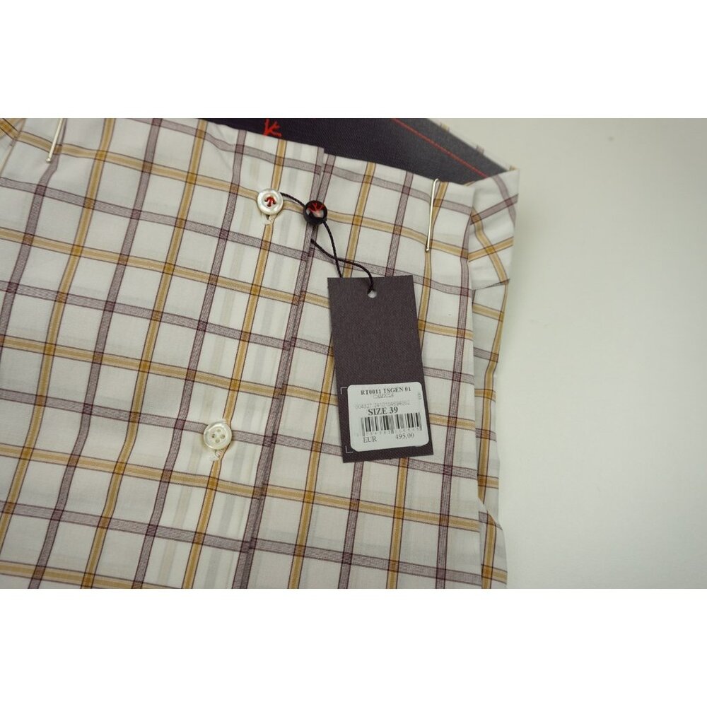 Isaia White Gold Brown Big Plaid Long Sleeve Cotton Dress Shirt 15.5/39 NEW - Picture 5 of 5